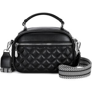 NEW Quilted Black Crossbody Bag | Top Handle Purse w/ Boho Strap